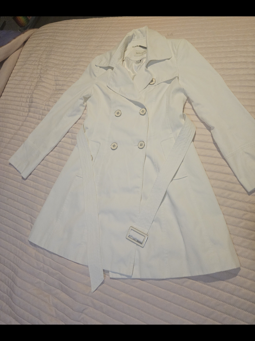 White House Black Market Womens White Double-Breasted Trench Coat